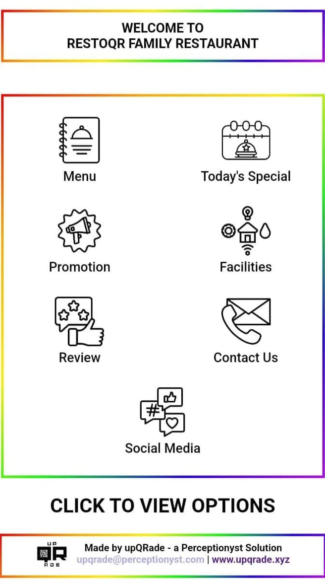 RestoQR UI overview – all-in-one QR solution for restaurant menus, feedback, and promotions by upQRade